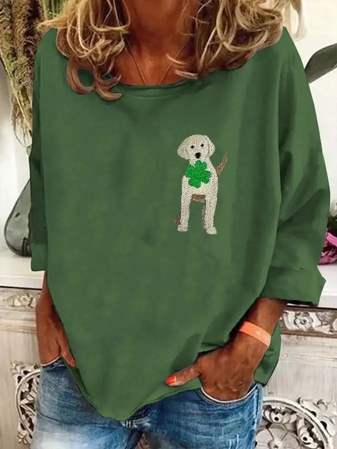 Women's St. Patrick's Day Clover Dog Print T-Shirt