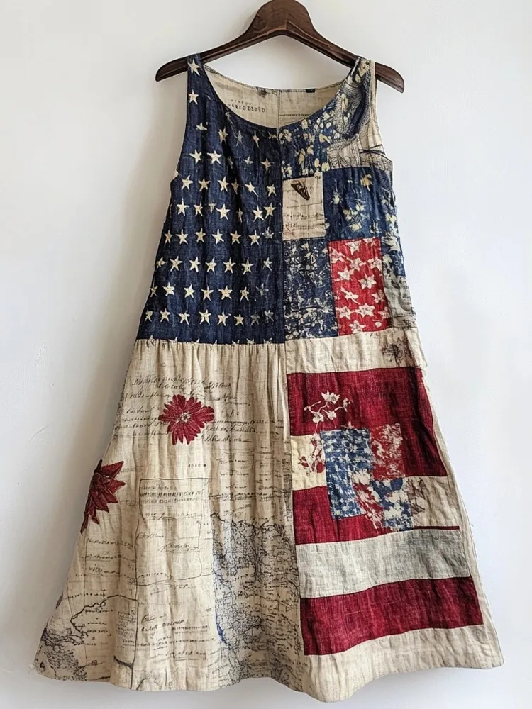 Retro American Independence Day Inspired Linen Tank Dress