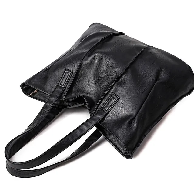 Women's Tote Shoulder Bag Top Handle Bag Shopper Bag PU Leather Shopping Daily Large Capacity Solid Color Black Red Wine Grey