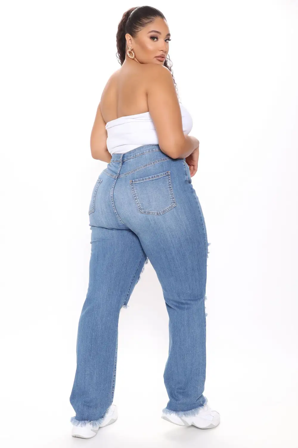 Don't Get Crossed Over Slouch Fit Jeans - Medium Blue Wash
