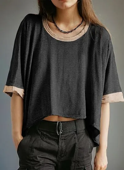 Summer Shirts 2025 Womens Solid T Shirts for Women Loose Oversized Tops Basic Tee