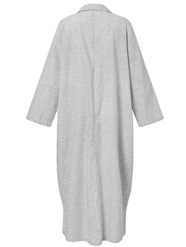 Women‘s Casual Dress Shirt Dress Cotton Dress Shift Dress Maxi long Dress Cotton Basic Casual Outdoor Winter Dress Daily Shirt Collar Button Split Long Sleeve Summer Winter Fall Spring 2023