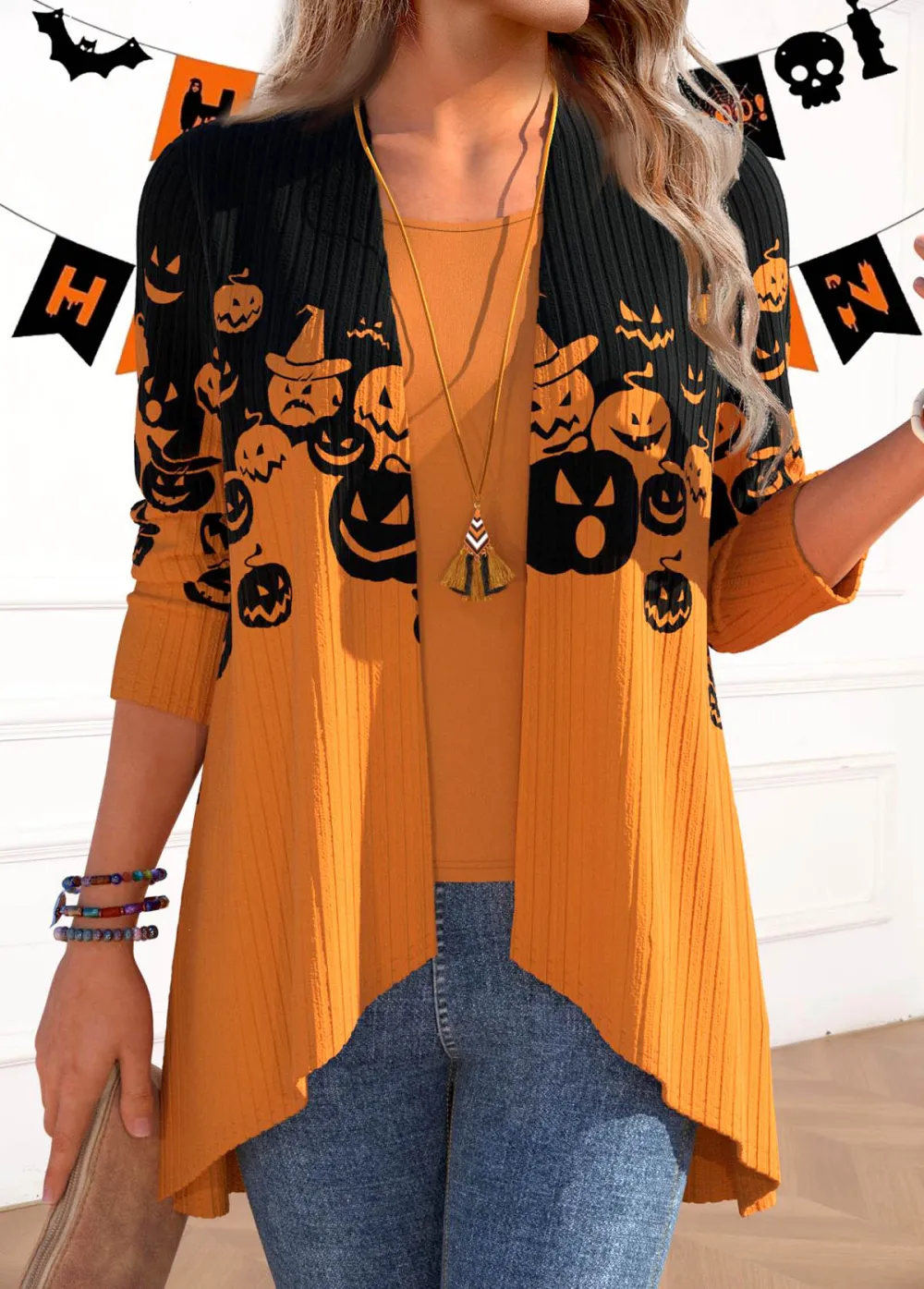 Terracotta Long Sleeve Halloween Light Cardigan