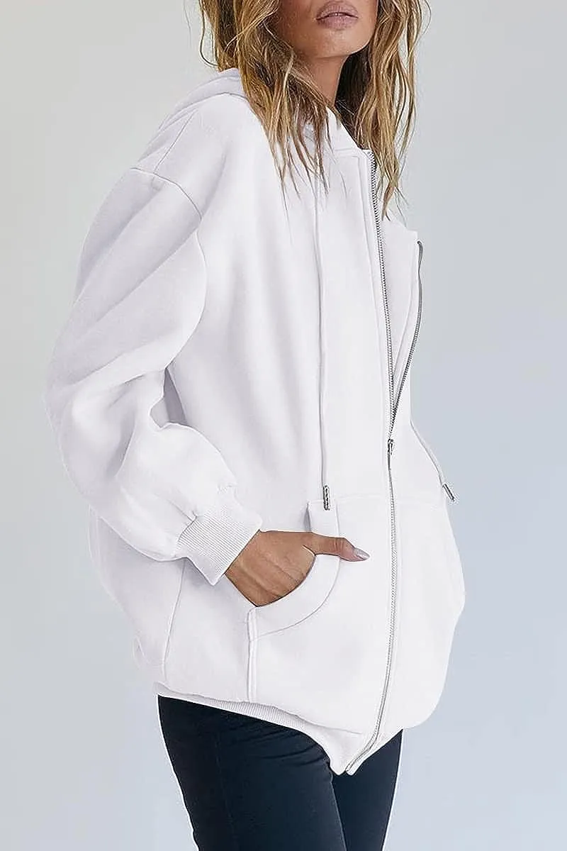 Women's Cute Hoodies Teen Girl Fall Jacket Oversized Sweatshirts Casual Drawstring Zip Up Y2K Hoodie with Pocket