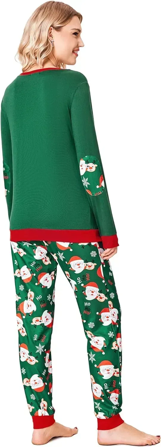 Women's Pajamas Sets Long Sleeve with Plaid Pants Soft Sleepwear O Neck 2 Piece Pjs Joggers Loung Set with Pockets