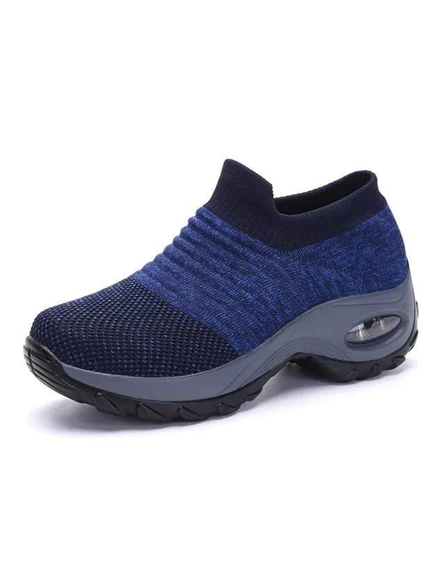 Sports Color Block Breathable Slip On Block Heel Fly Woven Shoes