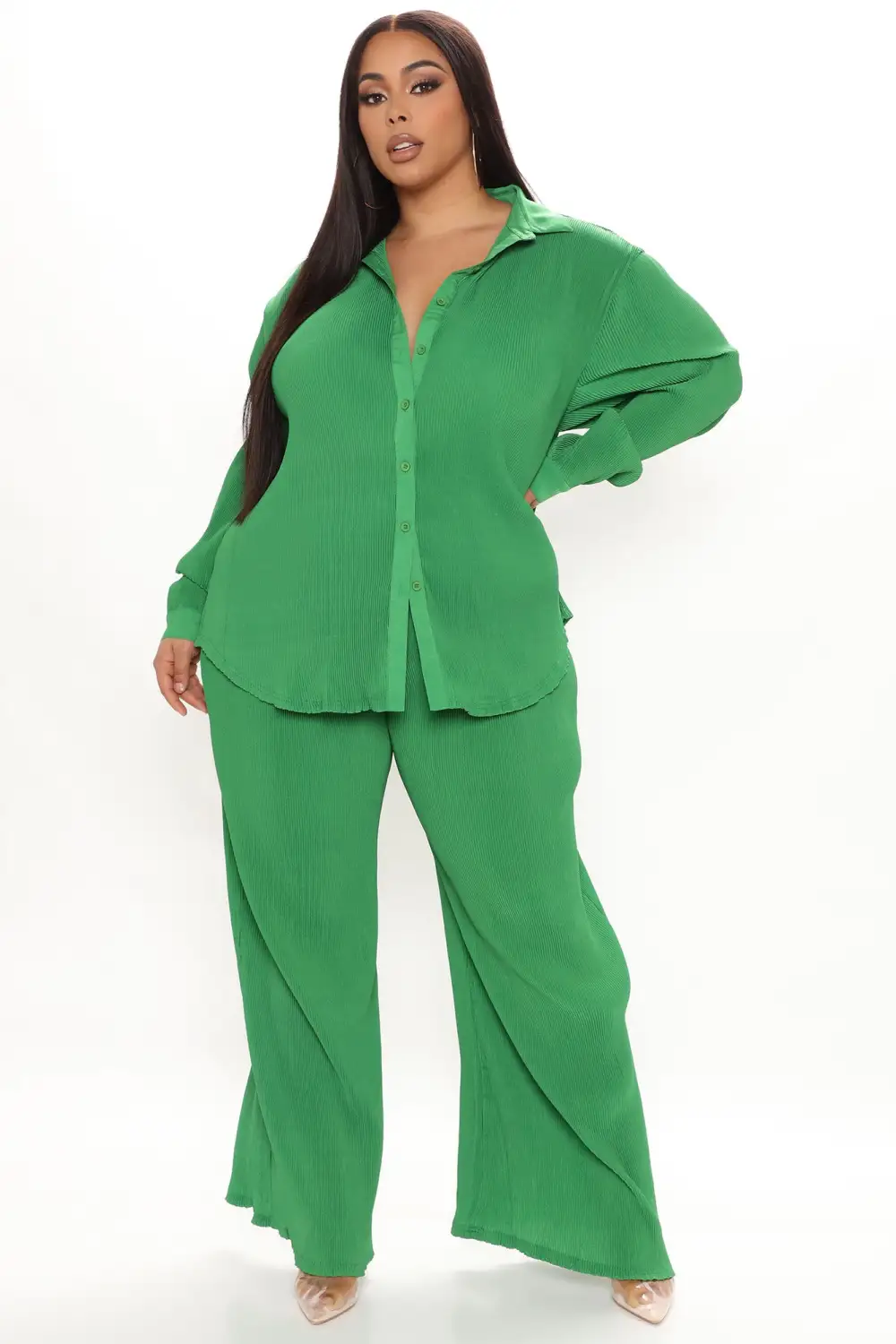 Giving You Life Plisse Pant Set - Kelly Green