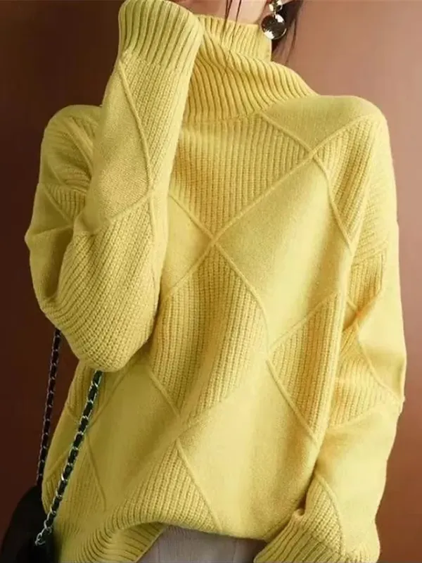 Women's Sweater Pullover Sweater Jumper Casual Soft Pure Color Ribbed Turtleneck Knitted Long Sleeve Regular Tops Knit Outdoor Daily Weekend Black Yellow Fall Winter