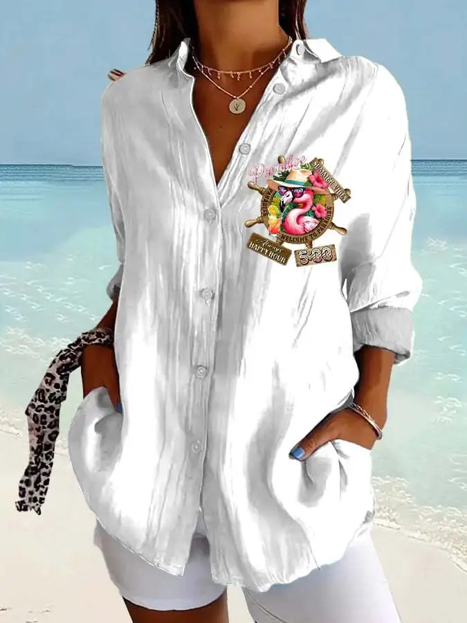 Women's Retro I‘m Retired Resort Hawaiian Print Casual Shirt