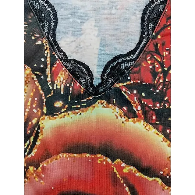 Women's T shirt Tee Floral Graphic Casual Holiday Red Blue Purple Short Sleeve Beach Off Shoulder