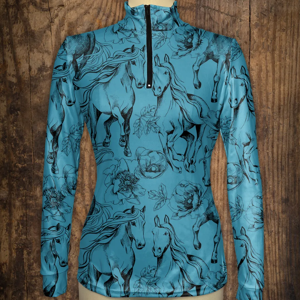 Women's Riding Style Horses Print Long Sleeve Casual Shirt