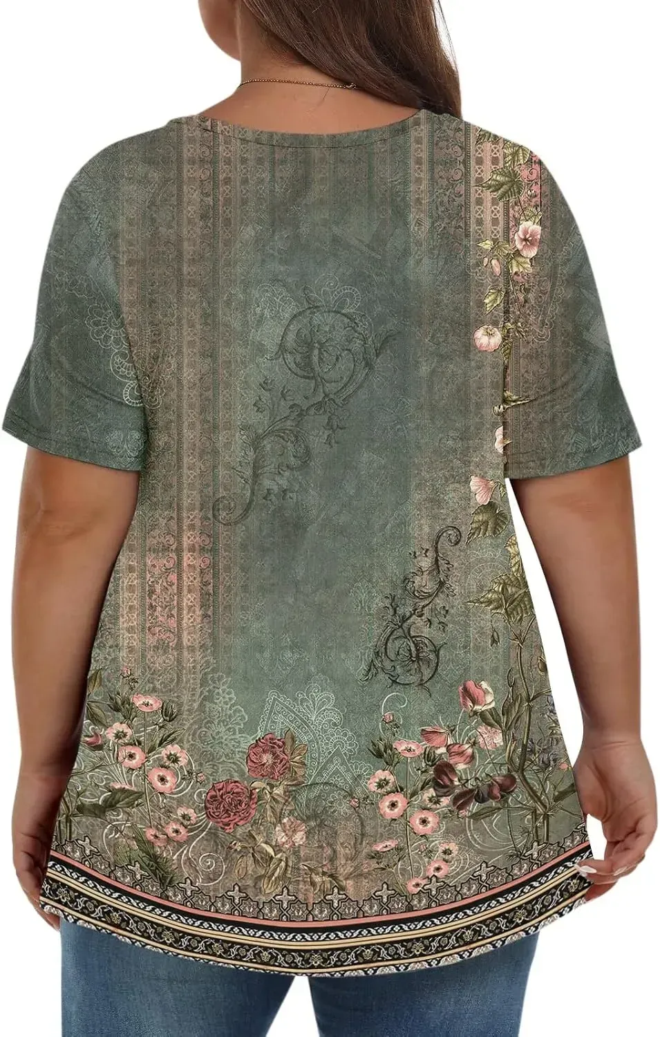 Plus Size Tops for Women Dressy Short Sleeve V Neck Shirts for Women Summer Tops for Women 2024 Floral Print Top