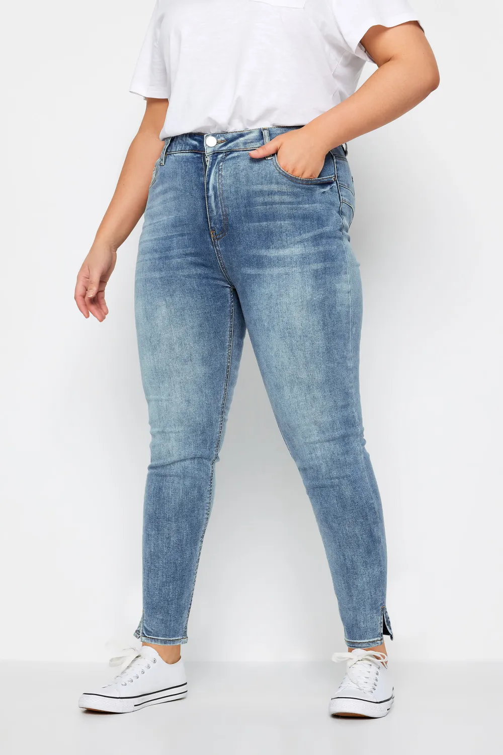 Evans Light Blue Wash Split Hem Skinny Jeans