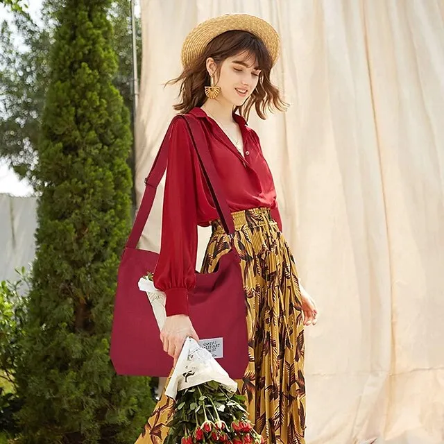 Canvas Tote Bag For Women Retro Large Size Canvas Shoulder Bag Hobo Crossbody Handbag Casual Tote For Shopping And Travel