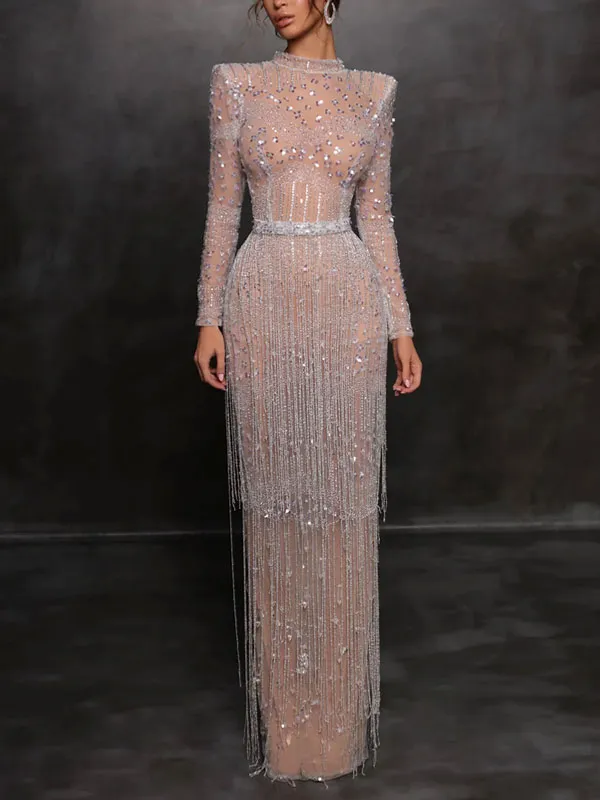 exquisite see-through tassel wedding ladies' dress