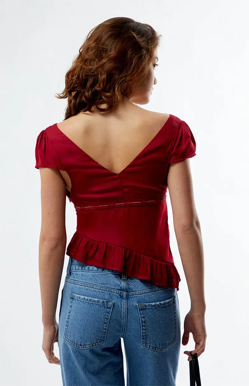 LA Hearts Lace Trim Asymmetrical Top