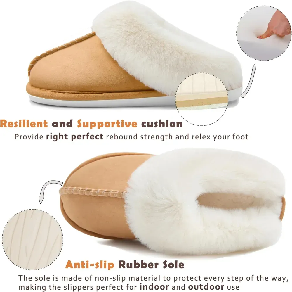 Womens Slipper with Memory Foam Fluffy Soft Warm Slip On House Slippers Anti-Skid Cozy Plush for Indoor Outdoor