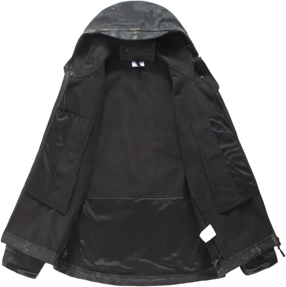 Men's Military Tactical Jackets Softshell Winter Warm Fleece Hooded Coat Outdoor Hiking Hunting Jacket