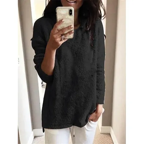 Women's Pullover Sweater Jumper Stylish Casual Soft Solid Color Fuzzy Crew Neck Oversized Long Sleeve Long Tops Knit Outdoor Daily Going out Lake blue ArmyGreen Fall Winter