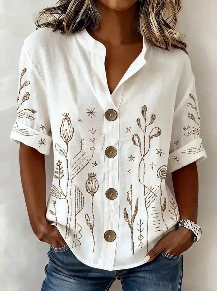 Women's Nashville Botanical Floral Embroidered Printed Shirt