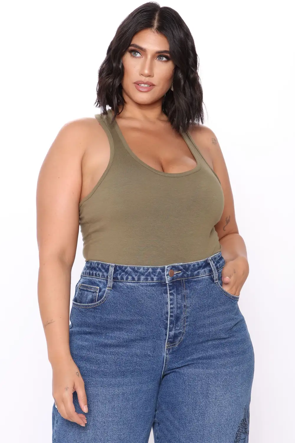 Divine Basic Tank Bodysuit - Olive