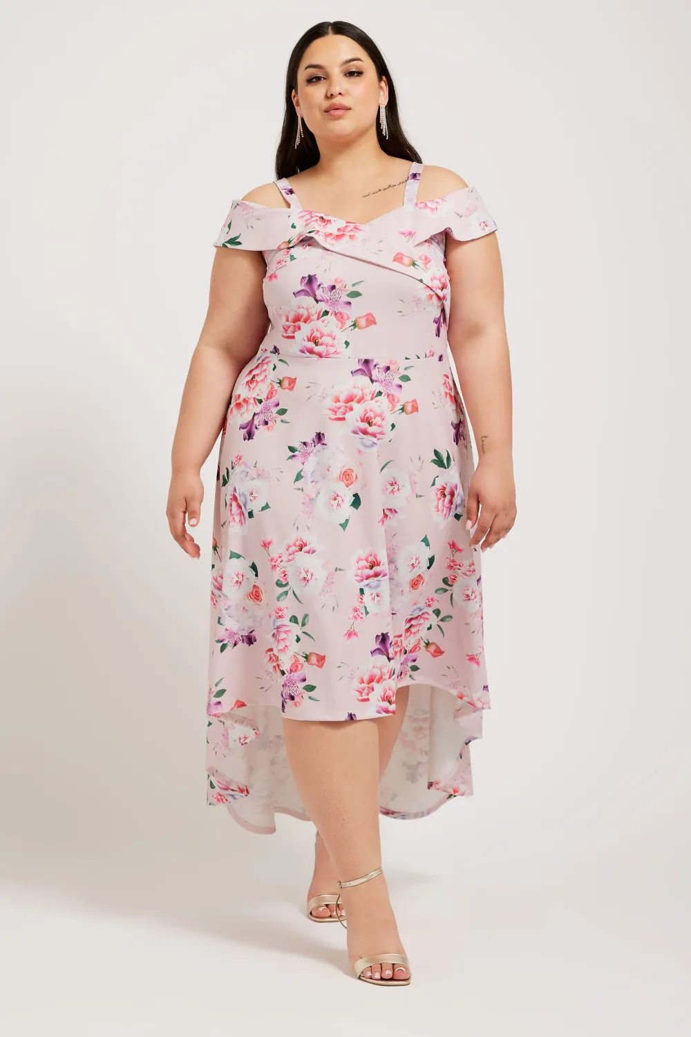 YOURS LONDON Curve Pink Floral Print Bardot Dress