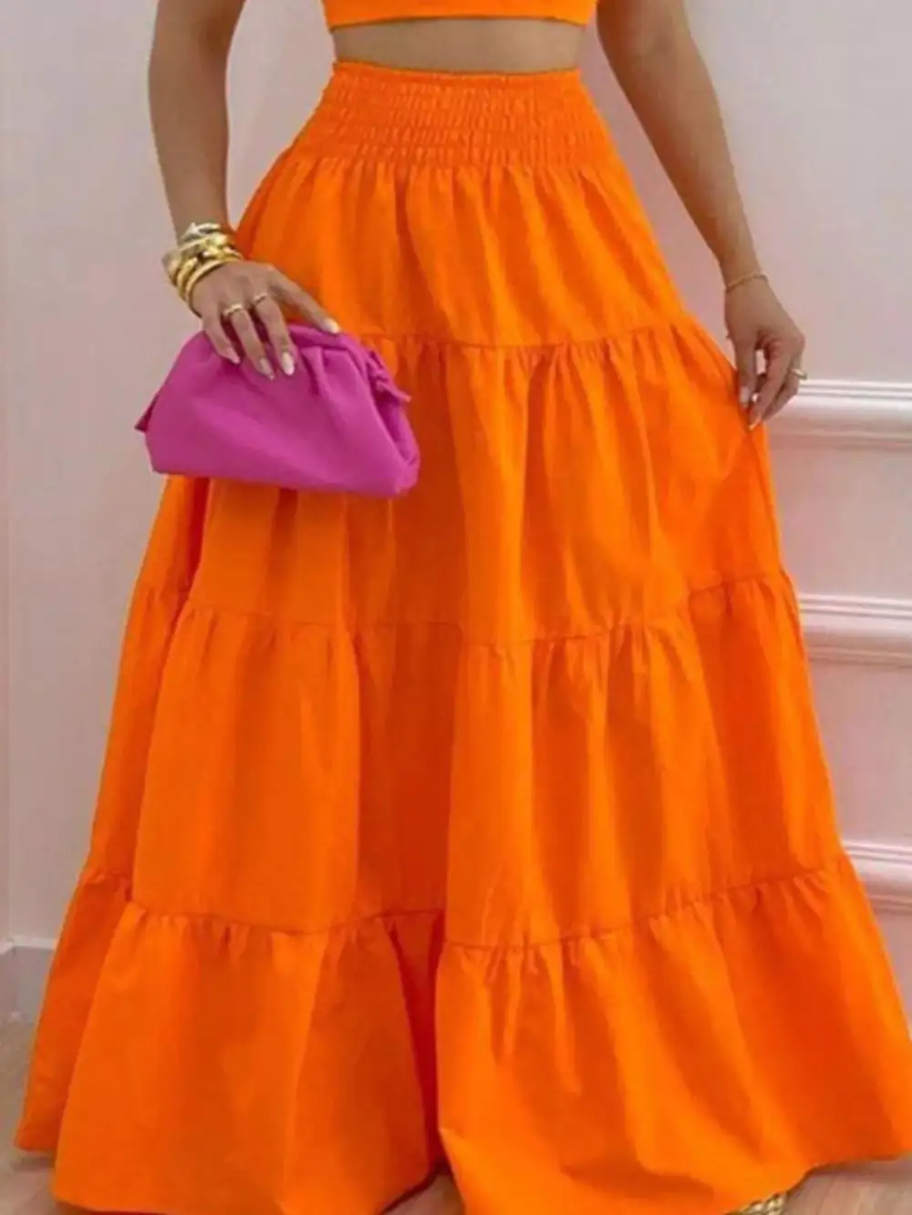 Crop Top Tiered Maxi Skirt Set