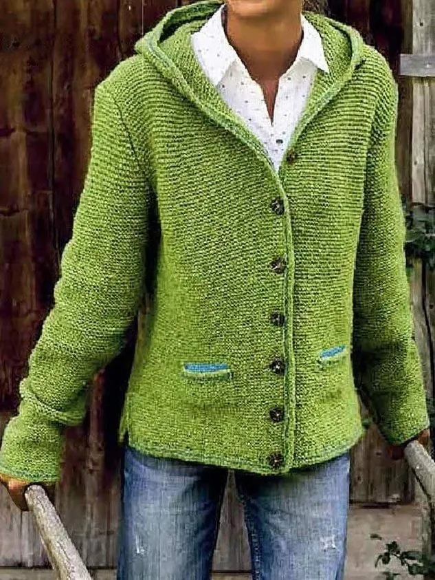 Hooded Buttoned Knitted Cardigan Sweater Sweater coat