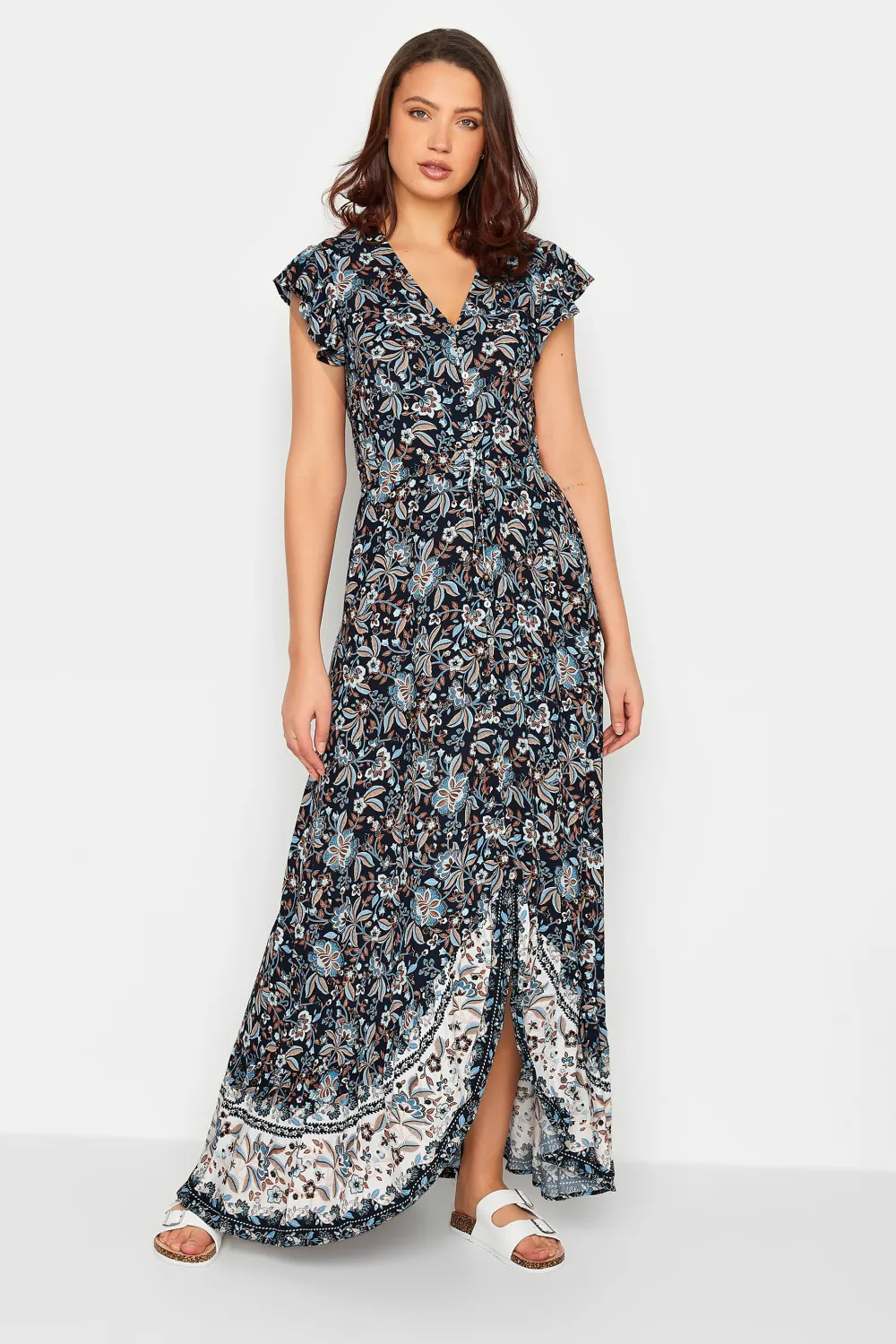 LTS Tall Navy Blue Floral Print Border Maxi Dress