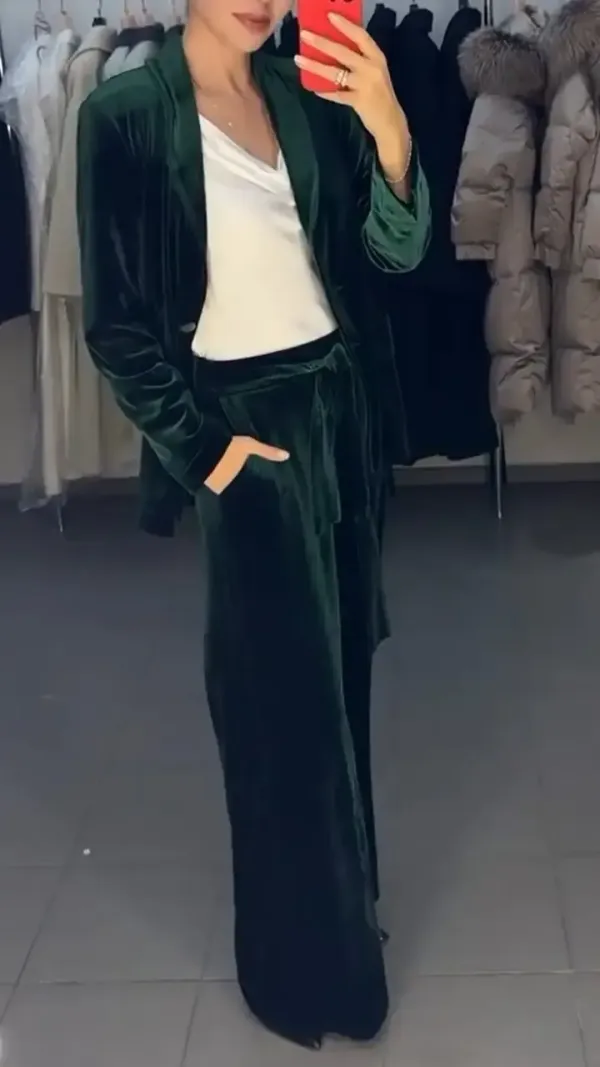 Women's Lapel Suede Casual Suit