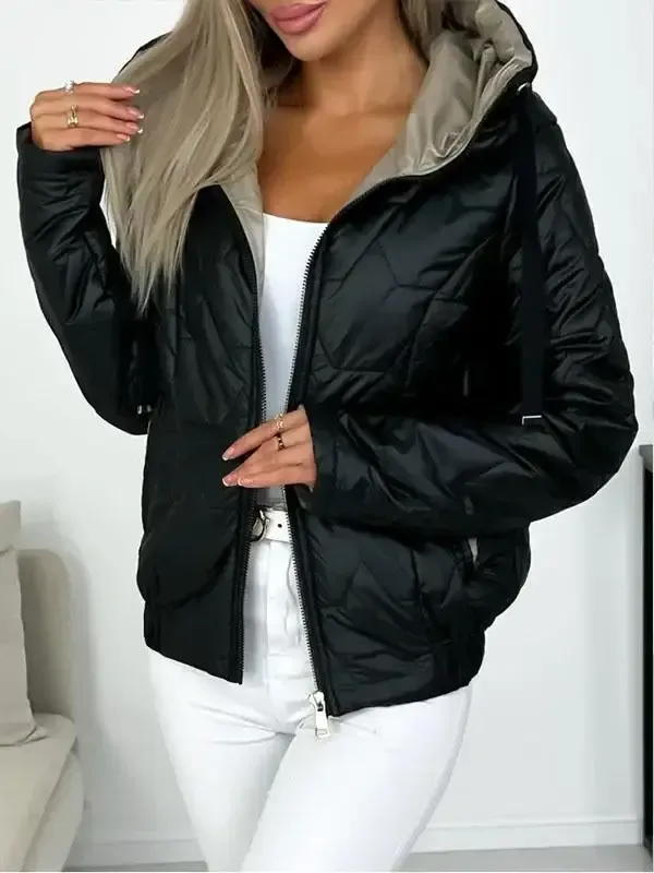 Women's Winter Multi-colored Warm Zipper Hooded Short Jacket