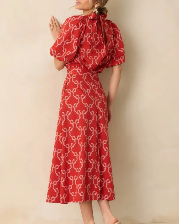 Easy Fit Printed Midi Tie Detail Dress