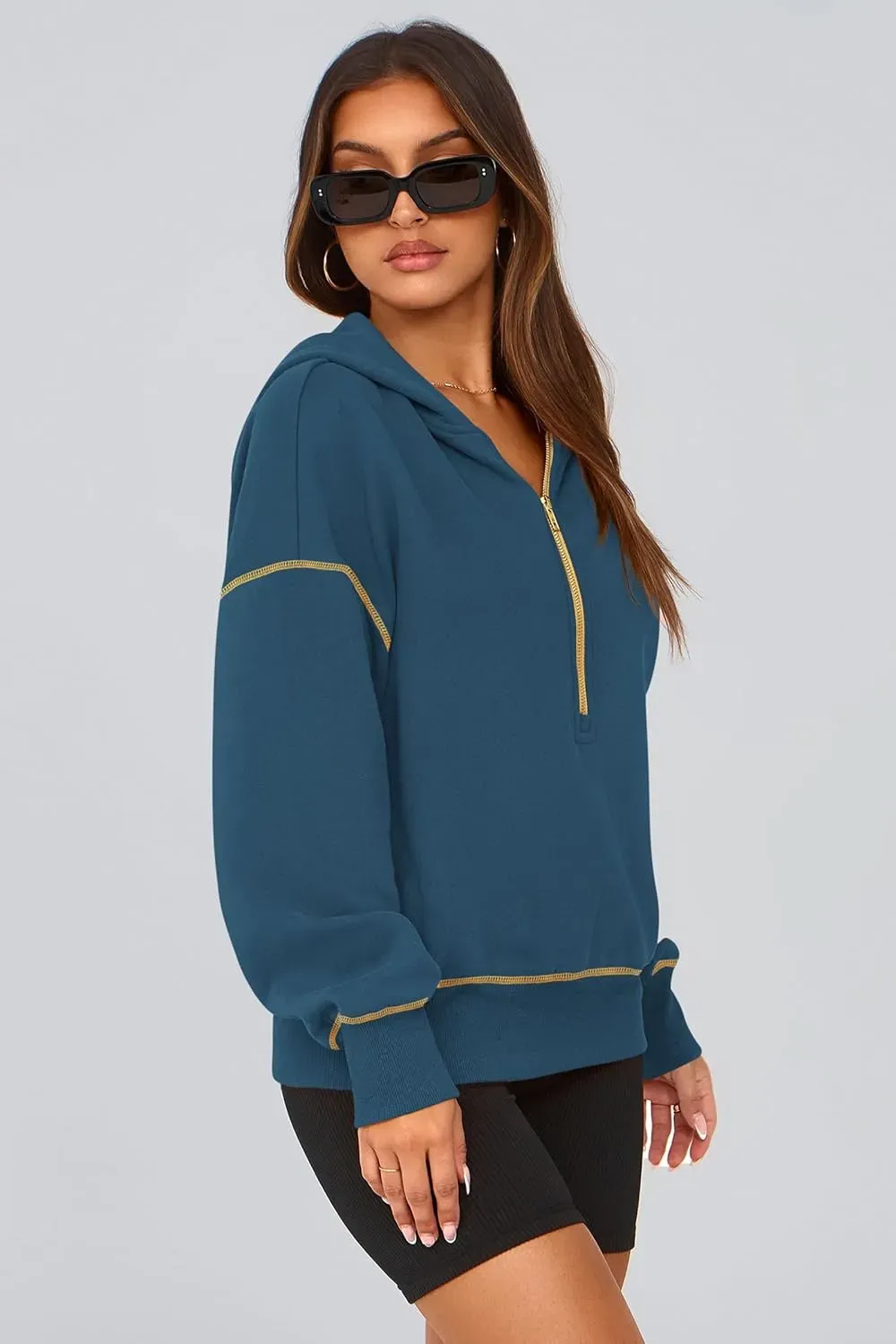 Women's Hooded Sweatshirts Long Sleeve Half Zip Cropped Hoodie Pullover Winter Fashion Clothes