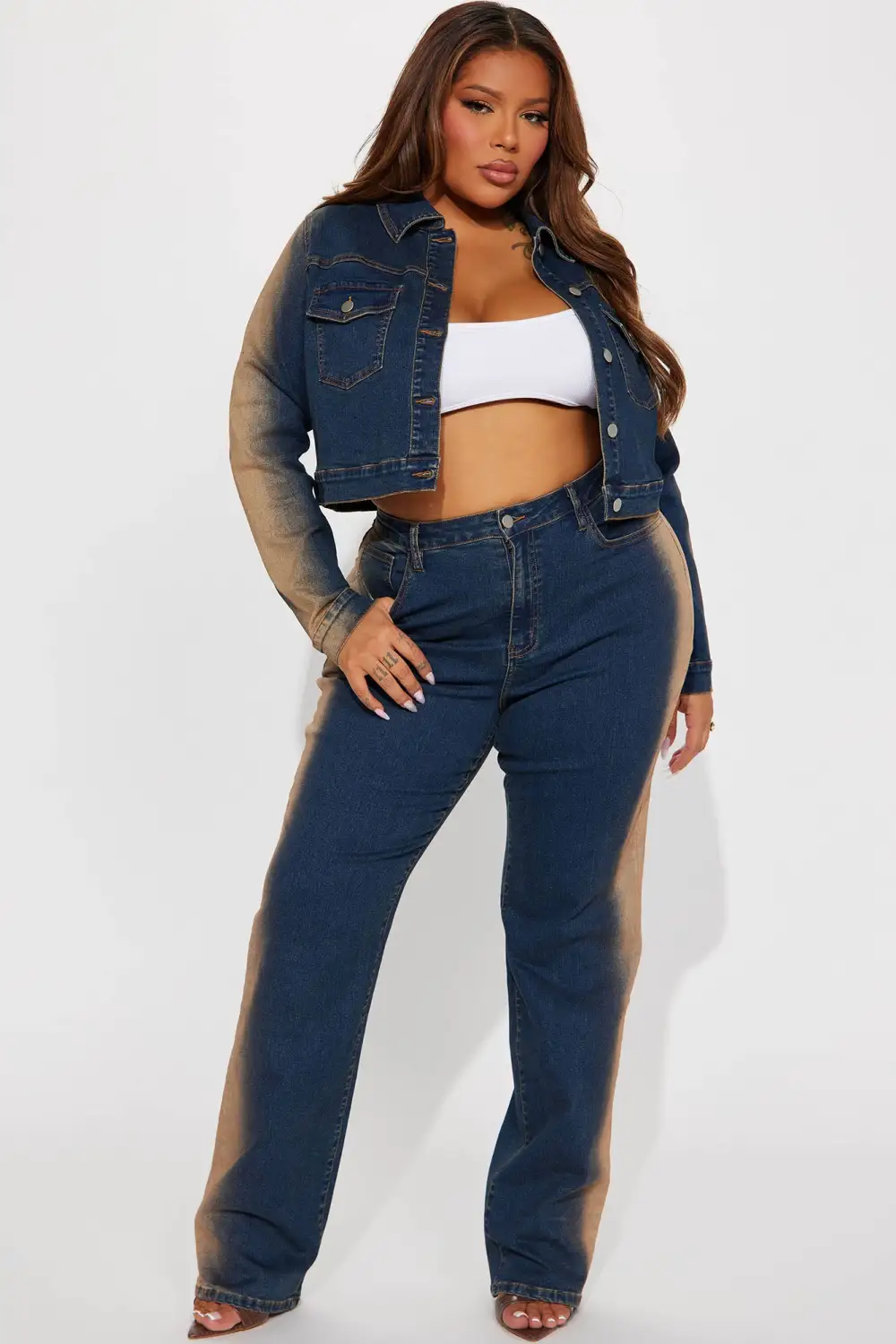 Sand Storm Tinted Crop Denim Jacket - Dark Wash