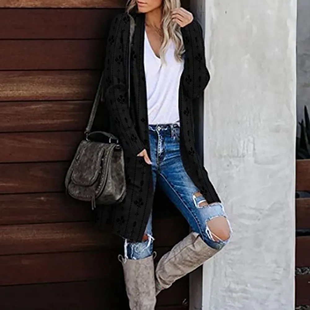 Women's Casual Striped Knit Cardigan