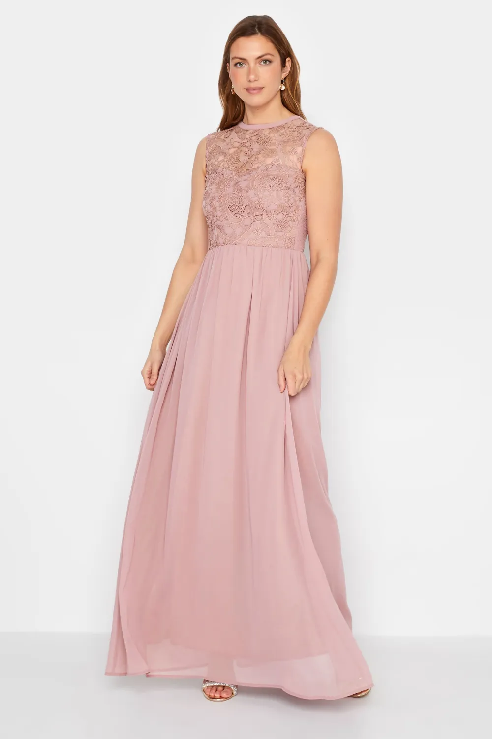 LTS Tall Blush Pink Lace Chiffon Maxi Dress