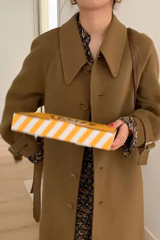 Solid Sleeve Belt Long Coat