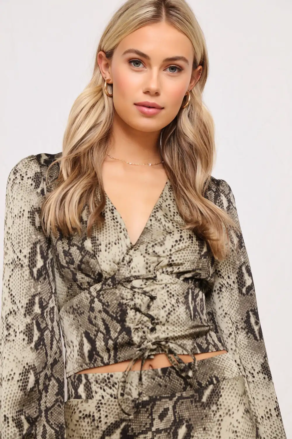 Lanie Satin Long Sleeve Top - Green/combo