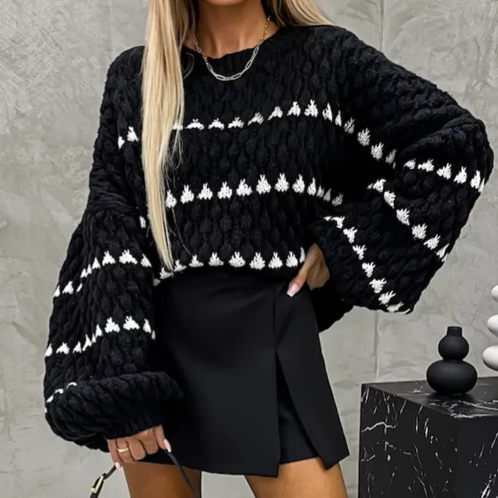 Loose Rough Needle Twisted Striped Sweater