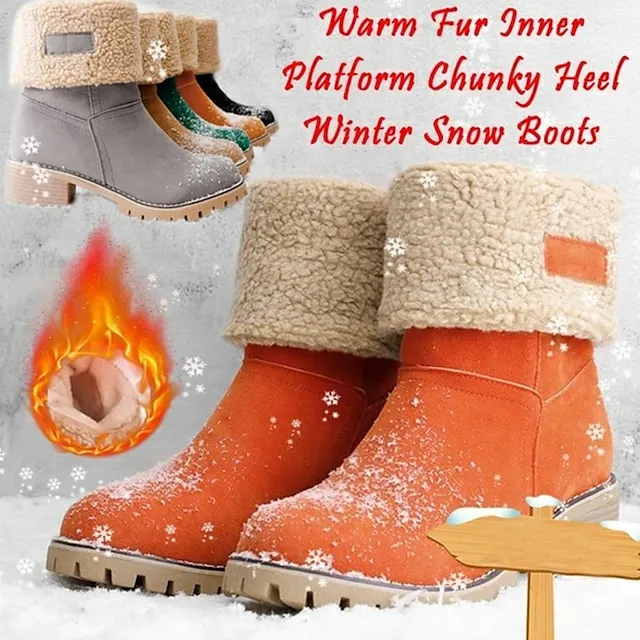 Women's Boots Snow Boots Plus Size Winter Boots Daily Fleece Lined Booties Ankle Boots Winter Pom-pom Chunky Heel Round Toe Fashion Casual Sweet Suede Faux Fur Loafer Solid Colored Black Red Orange