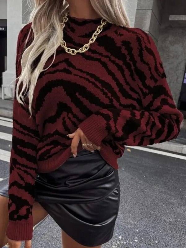 Zebra Stripe Drop Shoulder Sweater