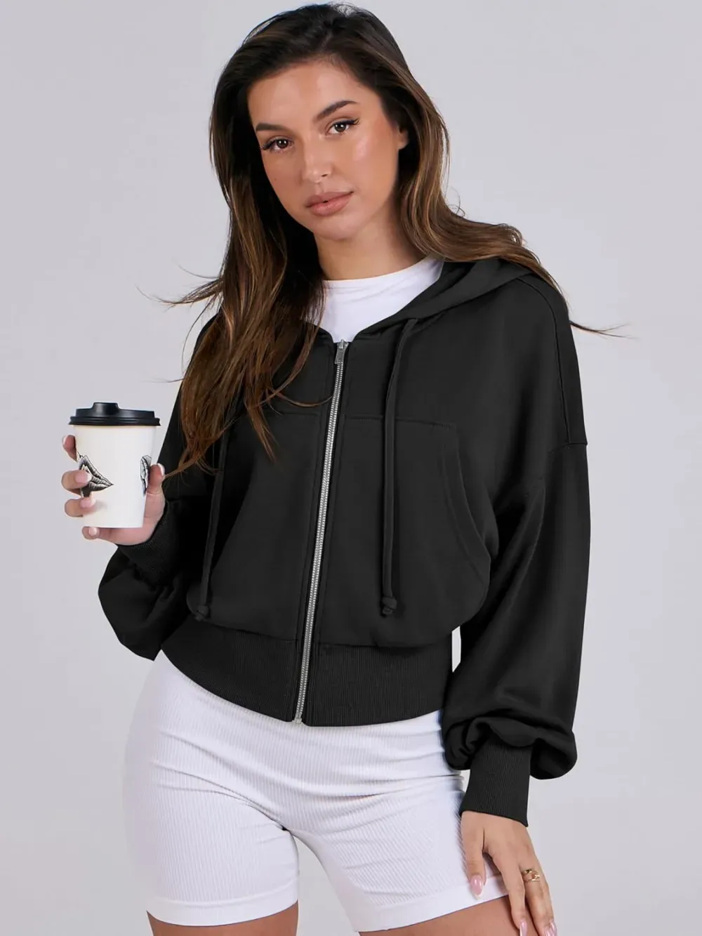 Women's Zip Up Hoodies Cropped Sweatshirts Full Zip Jackets Casual Fashion Fall Outfits Winter Clothes