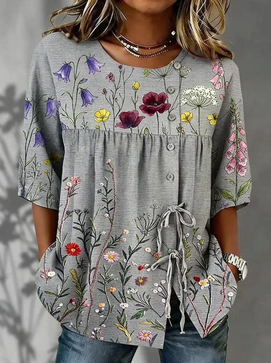 Women's Nashville Botanical Wildflower Printed Button-Up Top