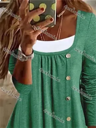 Women's Long Sleeve U-Neck Buttons Top