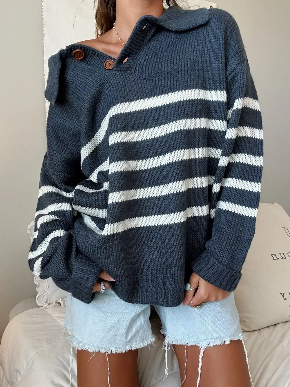 NAVY COASTAL STRIPED SWEATER