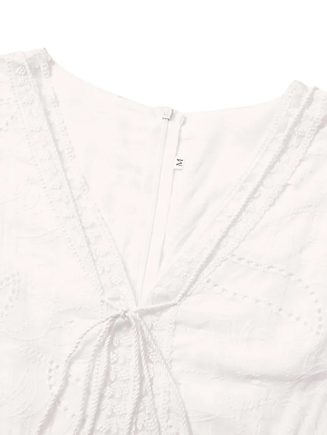 Women‘s Party Dress Casual Dress Lace Dress Mini Dress White Beige 3/4 Length Sleeve Embroidery Ruched Summer Spring Fall V Neck Fashion Wedding Summer Dress Office 2023 S M L XL 2XL 3XL