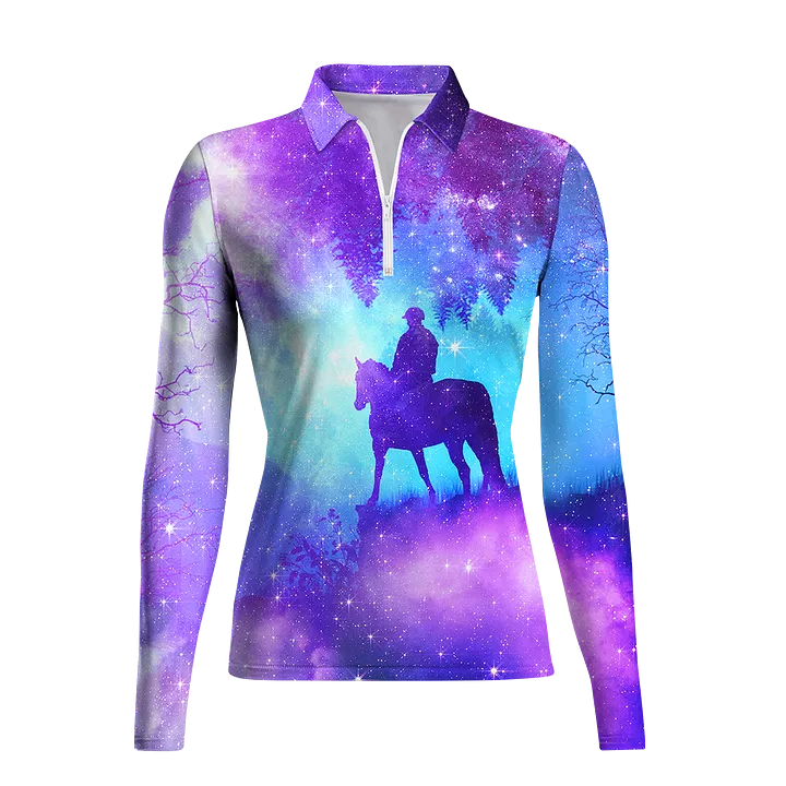 Women's Riding Style Horse Print Long Sleeve Casual Lapel Shirt