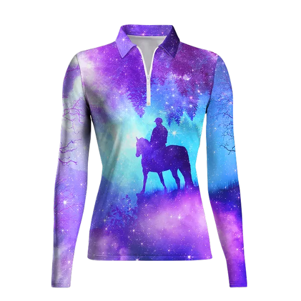 Women's Riding Style Horse Print Long Sleeve Casual Lapel Shirt1234