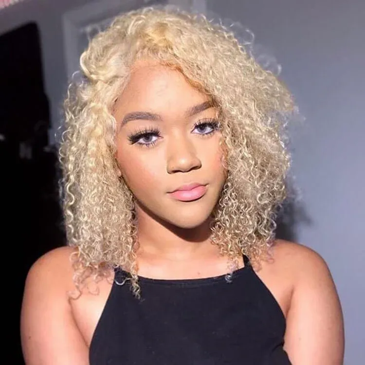 Glueless Blonde Curly Wavy 9x6 Flexi-Fit Invisi Drawstring Cap #613 Blonde Bob 100%Human Hair