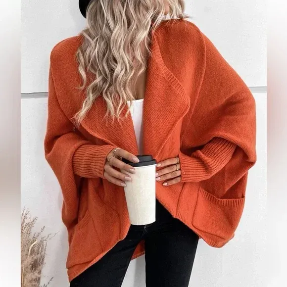 Waterfall Batwing Sleeve Orange Cardigan